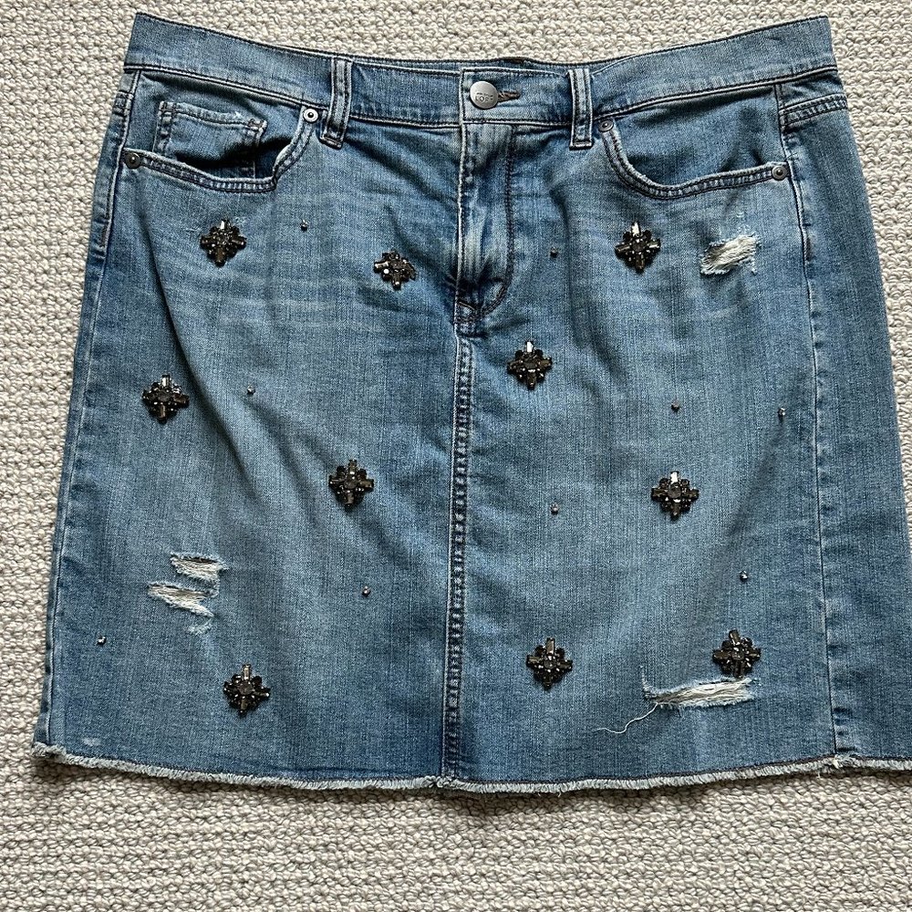 Loft Denim Skirt (distressed with crystals)